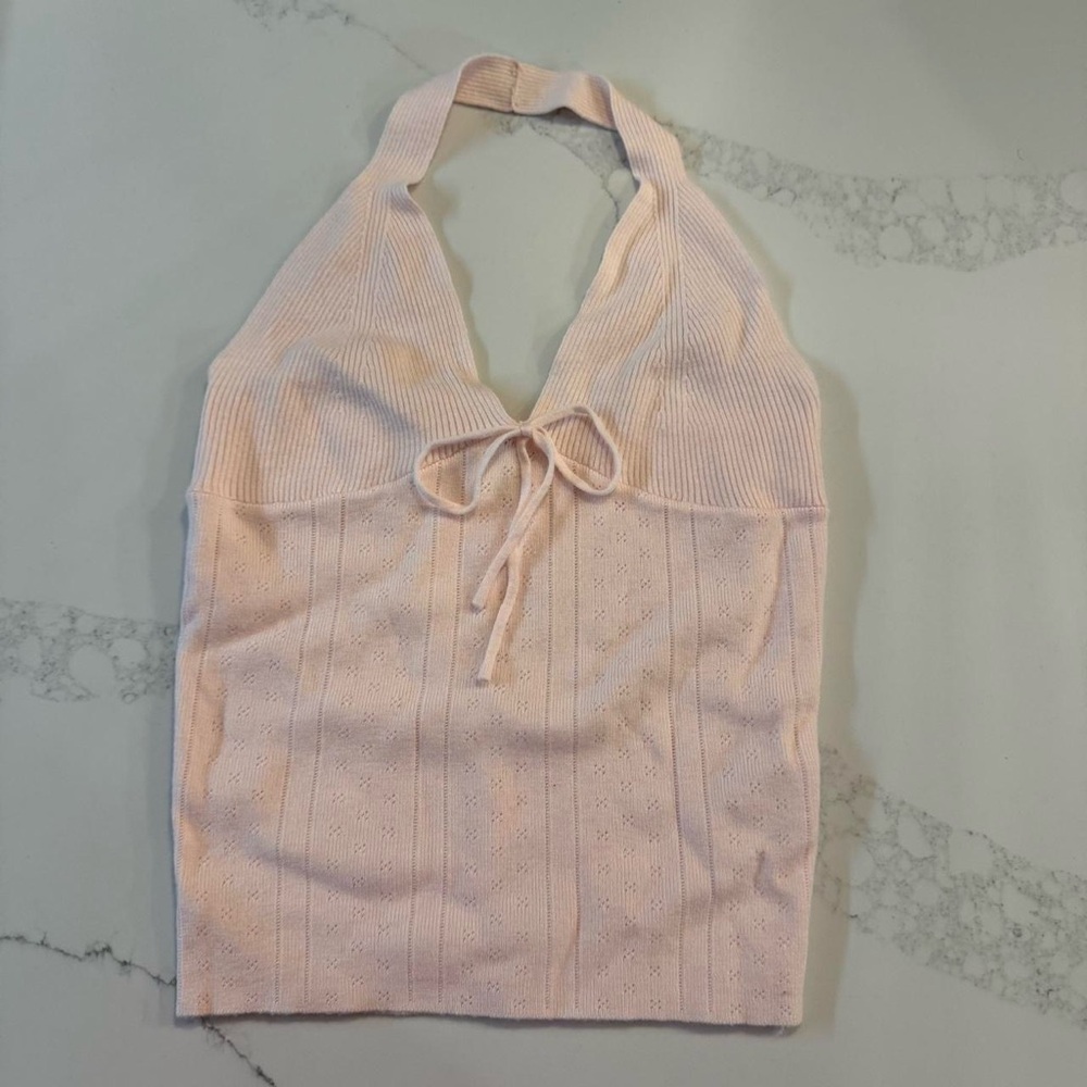 Pink Halter Top with Tie Front